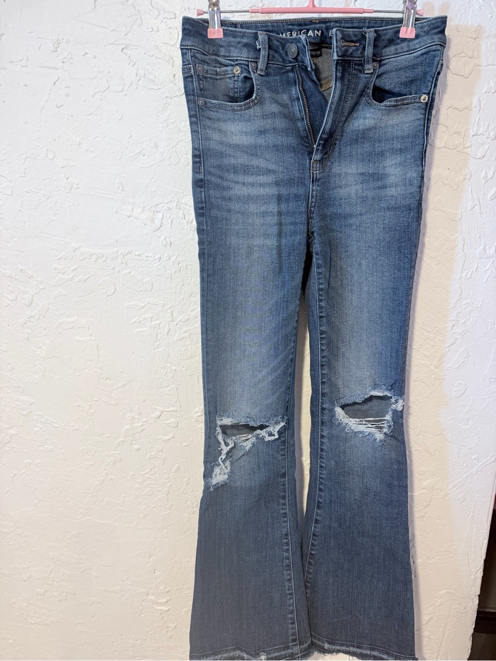 American Eagle Outfitters Blue Distressed Flare Jeans